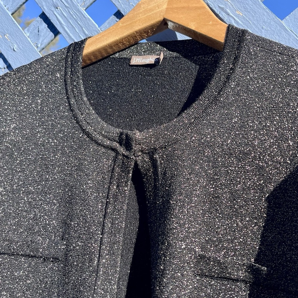 J.‎ MCLAUGHLIN Small Corfu Cropped Crewneck Cardigan Metallic Black Gold - Picture 3 of 7
